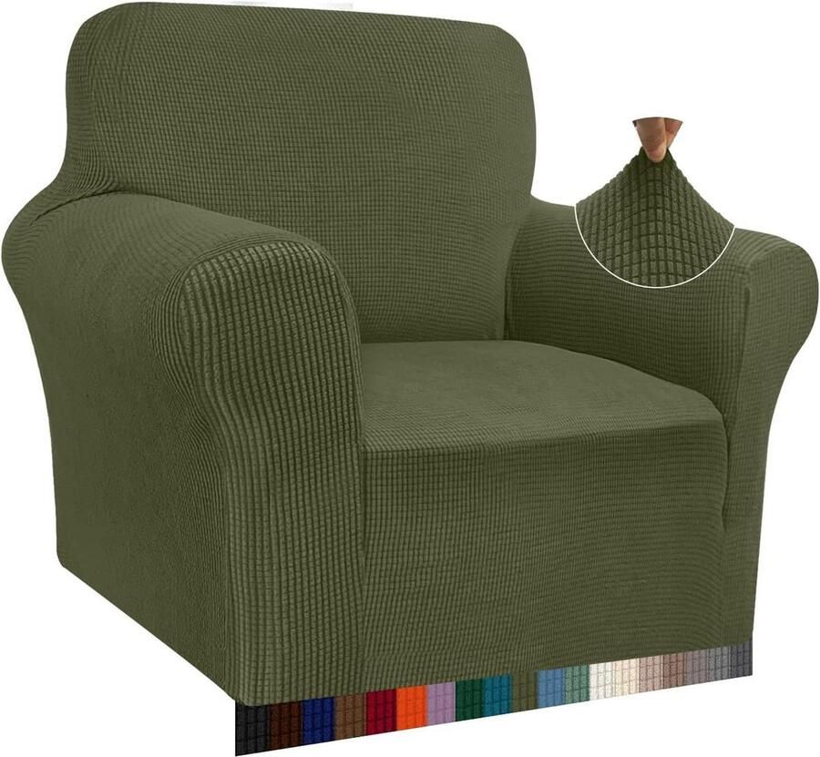 Moderne jacquard elastische bankovertrek voor woonkamer beschermer tegen honden en huisdieren avocado groen 1-zits