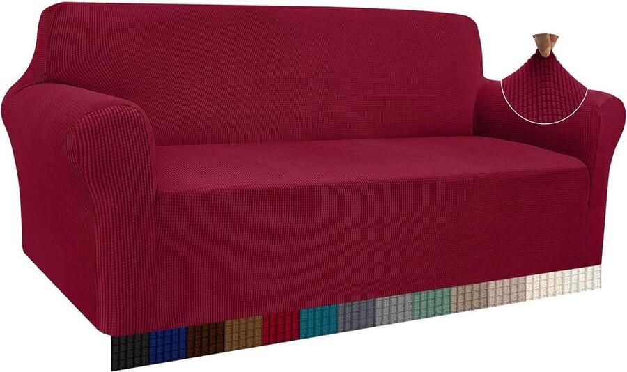 Moderne Jacquard elastische bankovertrek voor woonkamer beschermer tegen honden en huisdieren 4 zits wijnrood