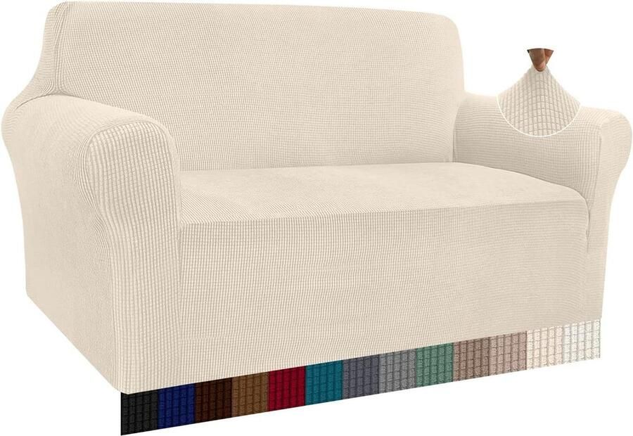 Moderne jacquard elastische bankovertrek voor woonkamer High Stretch beschermer tegen honden en huisdieren 2-zits beige