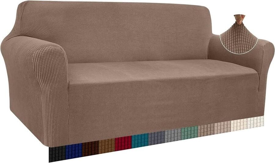 Moderne jacquard elastische bankovertrek voor woonkamer High Stretch beschermer tegen honden en huisdieren 3-zits camel