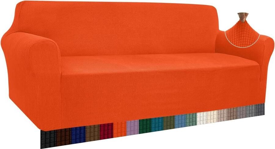 Moderne Jacquard elastische bankovertrek voor woonkamer High Stretch beschermer tegen honden en huisdieren 4-zits oranje