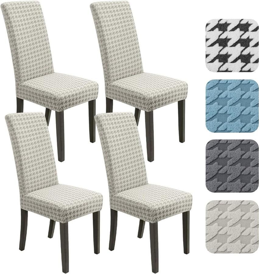 Moderne Jacquard Stretch Stoelhoes voor Eetkamerstoelen Grijs Set van 4
