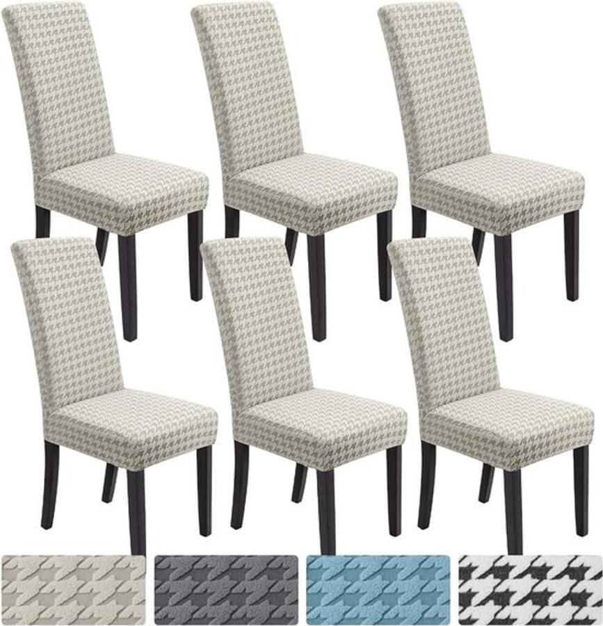 Moderne Jacquard Stretch Stoelhoezen Universele Eetkamerstoelhoezen Grijs Wasbaar-Party Bruiloft 6 Stuks-Q