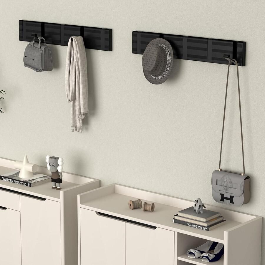 Moderne kapstok met 5 neerklapbare haken zware metalen wandkapstok für entree slaapkamer badkamer zwart Kapstok