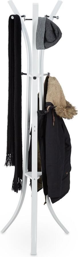 Relaxdays kapstok metaal vrijstaande garderobe staande kapstok 175 cm hoog stabiel wit