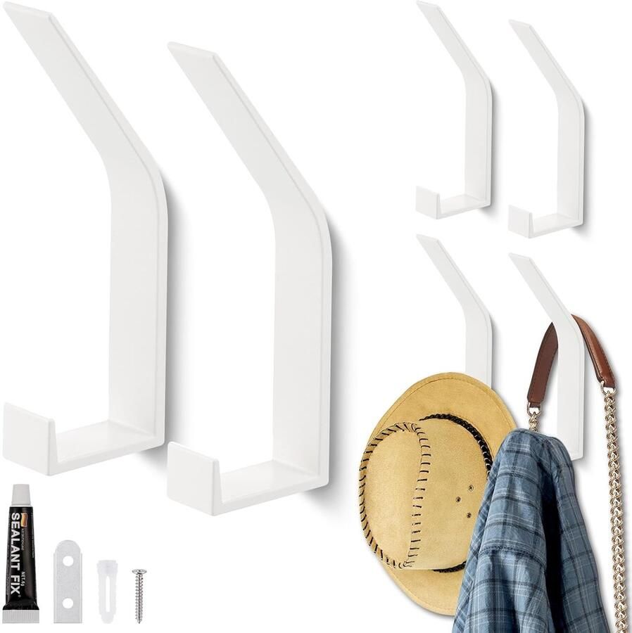 Moderne kapstokhaak onzichtbare schroeven set van 6 wit aluminium