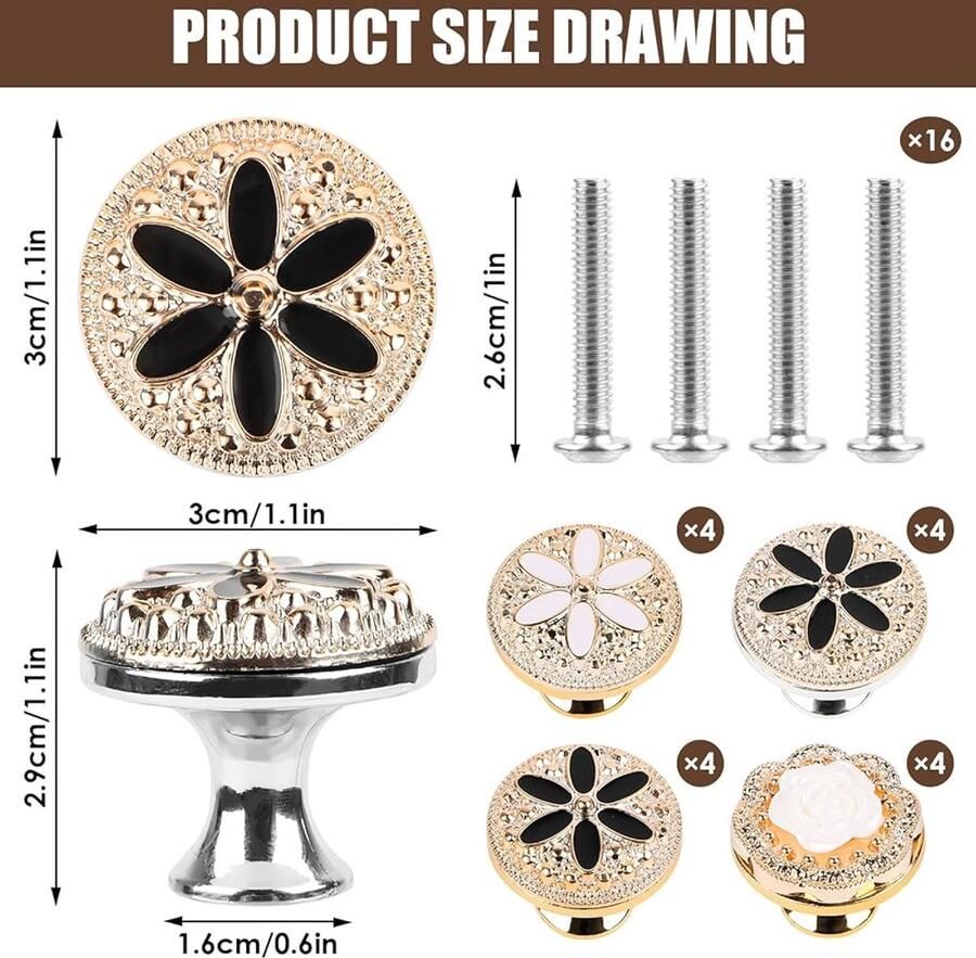 Moderne kastknoppen minimalistisch design set van 4 kunststof 29 mm hoog