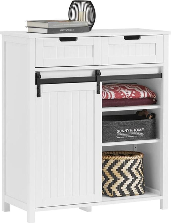 Rootz Living Rootz moderne keukenkast dressoir met schuifdeur dressoir buffet verstelbare planken elegant zwart-wit ontwerp eenvoudige montage 80 cm x 35 cm x 93 cm