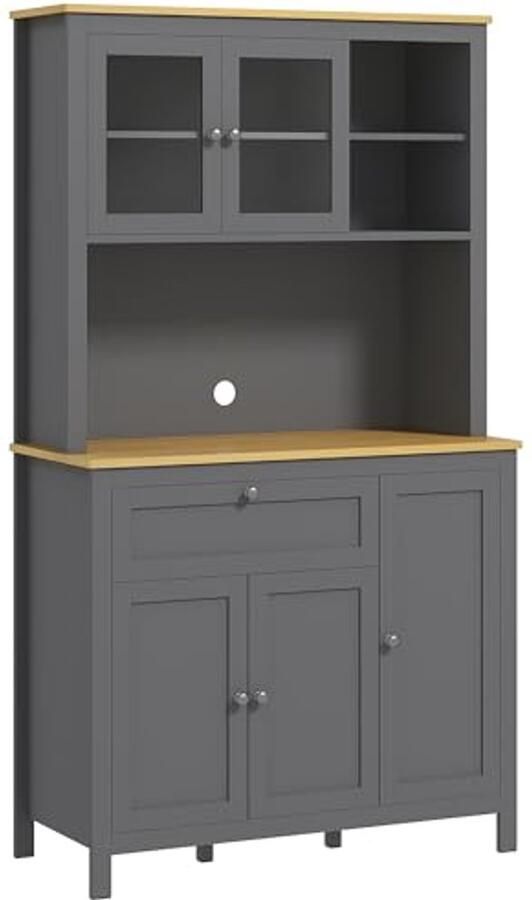 Moderne Keukenkast met Glazen Deuren en Verstelbare Planken 100x40x180 cm Grijs