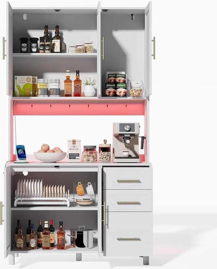 Moderne Keukenkast met LED Verlichting en USB Poorten 183 cm Hoog 5 Deuren en 3 Laden