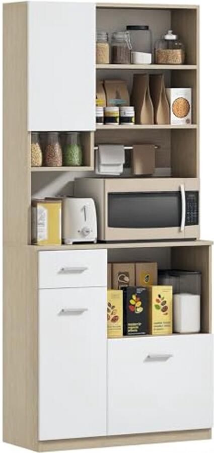 Moderne Keukenkast met Verstelbare Planken en Lade Eetkamer Dressoir 80 x 35 x 180 cm