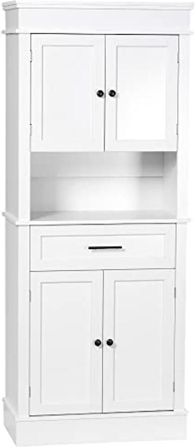 Moderne Keukenkast met Verstelbare Planken en Lade Wit 74 x 39 5 x 183 cm