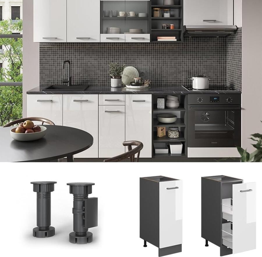 Moderne Keukenkast R-Line Hangkast Onderkast Keukenblok Antraciet