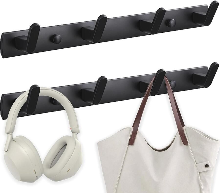 Moderne Kledinghaken voor Wandmontage 2 Stuks Aluminium Wandhaken voor Keuken Badkamer en Balkon Matzwart