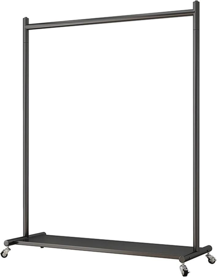 Moderne kledingrek met planken en wielen Vrijstaande kapstok voor slaapkamer en boetiek (150 x 40 x 165 cm zwart)