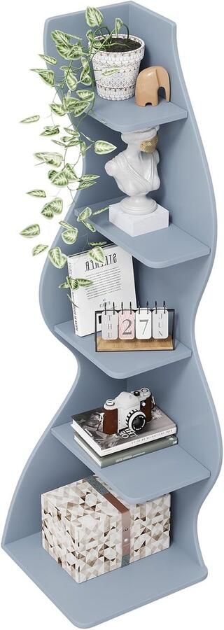 Moderne kleine hoekplank met 5 niveaus – elegante hoekboekenkast (blauw)