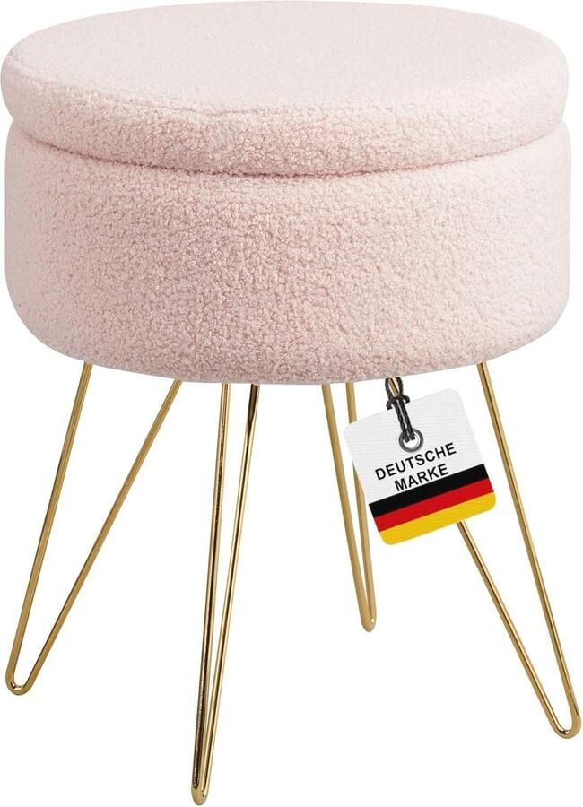 Moderne Kruk met Opbergruimte Elegante Sherpa Bekleding Ideaal als Voetenbank of Zitbank Roze Design