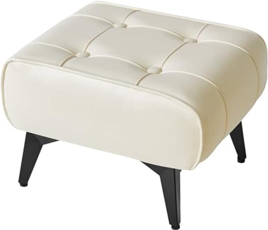Moderne Kunstlederen Poef Multifunctionele Accenttafel voor Slaapkamer en Woonkamer 40 x 30 x 26 cm Wit