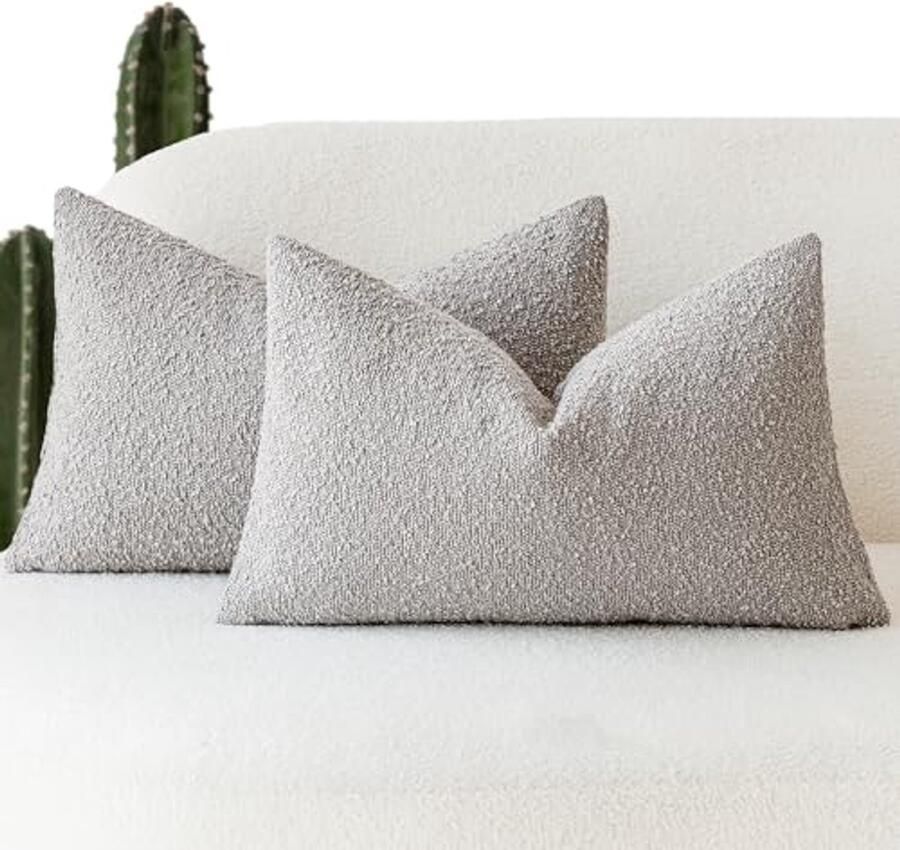 Moderne kussenhoezen set van 2 bouclé textuur decoratieve sierkussens voor stoel en bank 30 x 50 cm grijs