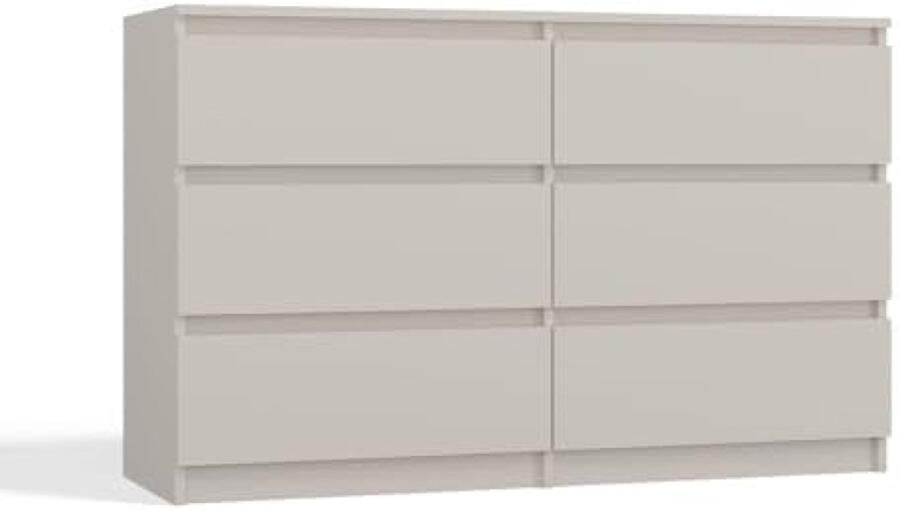 Moderne Ladekast Kashmir met 6 Schuifladen 120 cm Breede Commode voor Slaapkamer en Woonkamer Strak Design met Grijploze Fronten Kasjmier Kleur Gelamineerde Spaanplaat Constructie