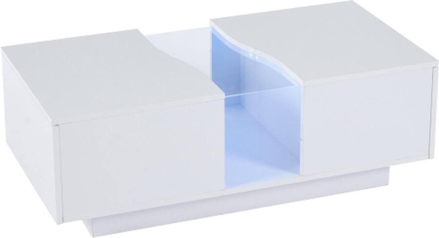 Moderne LED-salontafel met 2 lades 100 x 50 x 35 cm witte hoogglans bijzettafel met LED-lamp en acryl blad MDF bijzettafel voor woonkamer slaapkamer