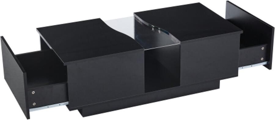 Moderne LED-salontafel met 2 lades 100 x 50 x 35 cm zwarte hoogglans bijzettafel met LED-lamp en acryl blad MDF bijzettafel voor woonkamer slaapkamer