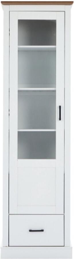 GOTAGEE Moderne LED vitrinekast wit mat 178cm met USB aansluiting 16 kleuren afstandsbediening staande vitrinekast met houtdecor glazen vitrinekast hoge kast met lade MDF vitrinekast 5 compartimenten vitrinekast