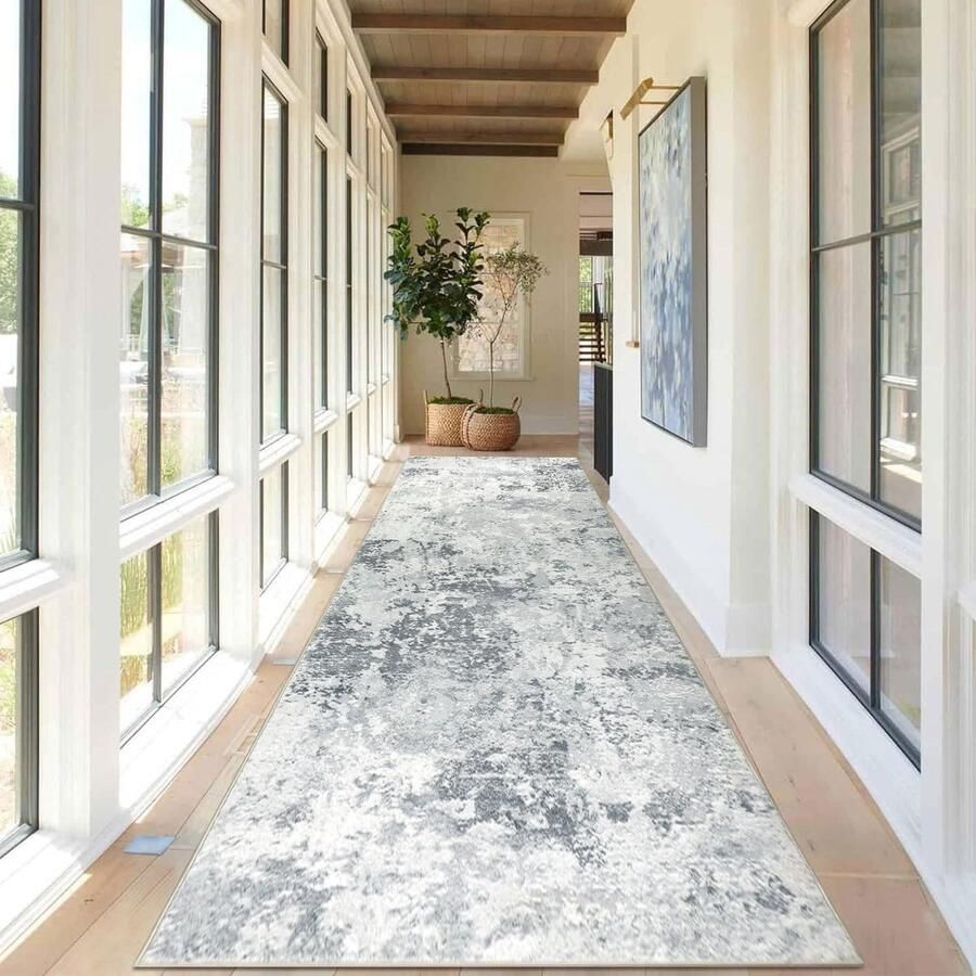 Moderne Loper Tapijt Wasbaar Vloerkleed 1 stuk Abstract Grijs 80x300 cm