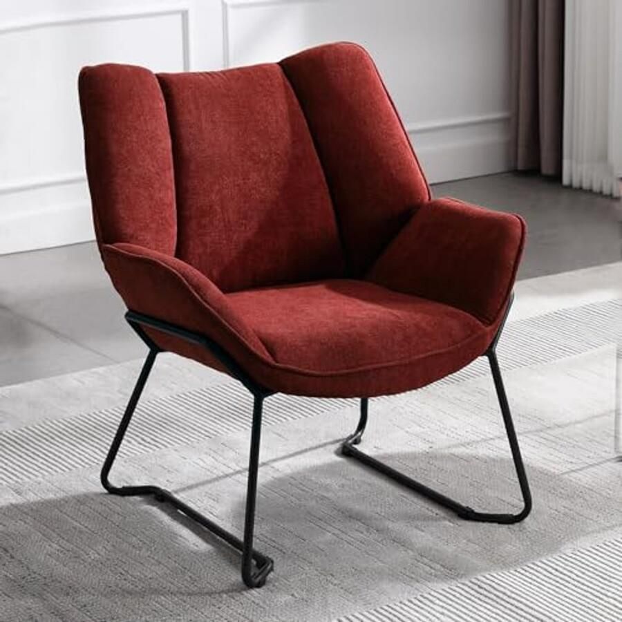 Moderne Lounge Fauteuil voor Woonkamer en Slaapkamer Gestoffeerde Leesstoel met Metalen Poten Rood