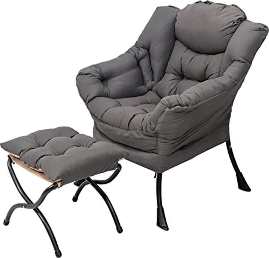 Comfortabele Fauteuil met Voetenbank Ergonomische Luie Stoel voor Woonkamer en Slaapkamer