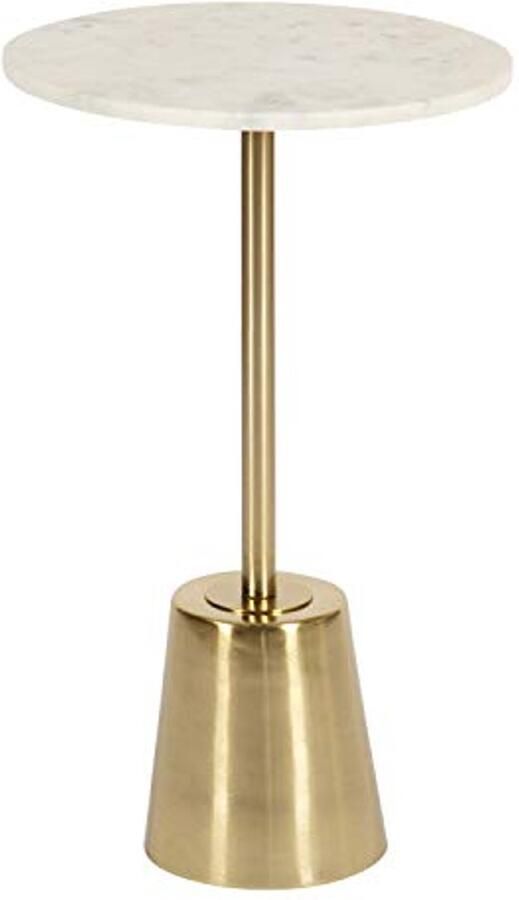 Moderne marmeren bijzettafel met metalen voet 14x14x24 cm decoratieve voetstuktafel