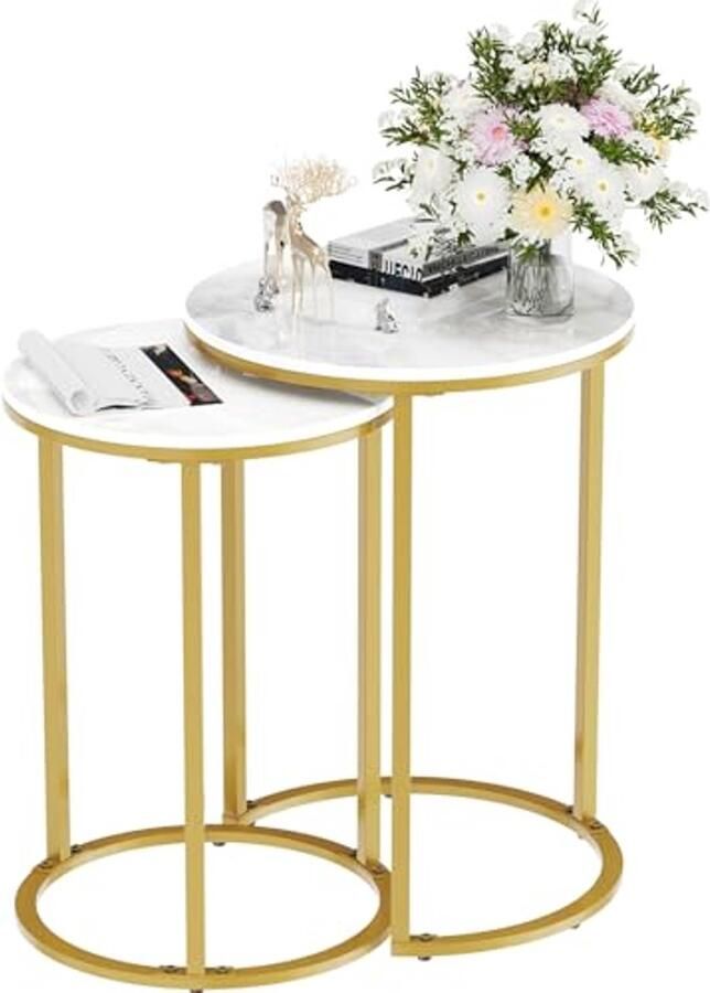 Moderne Marmeren Bijzettafel Nesting Sofa Eindtafels met Gouden Poten