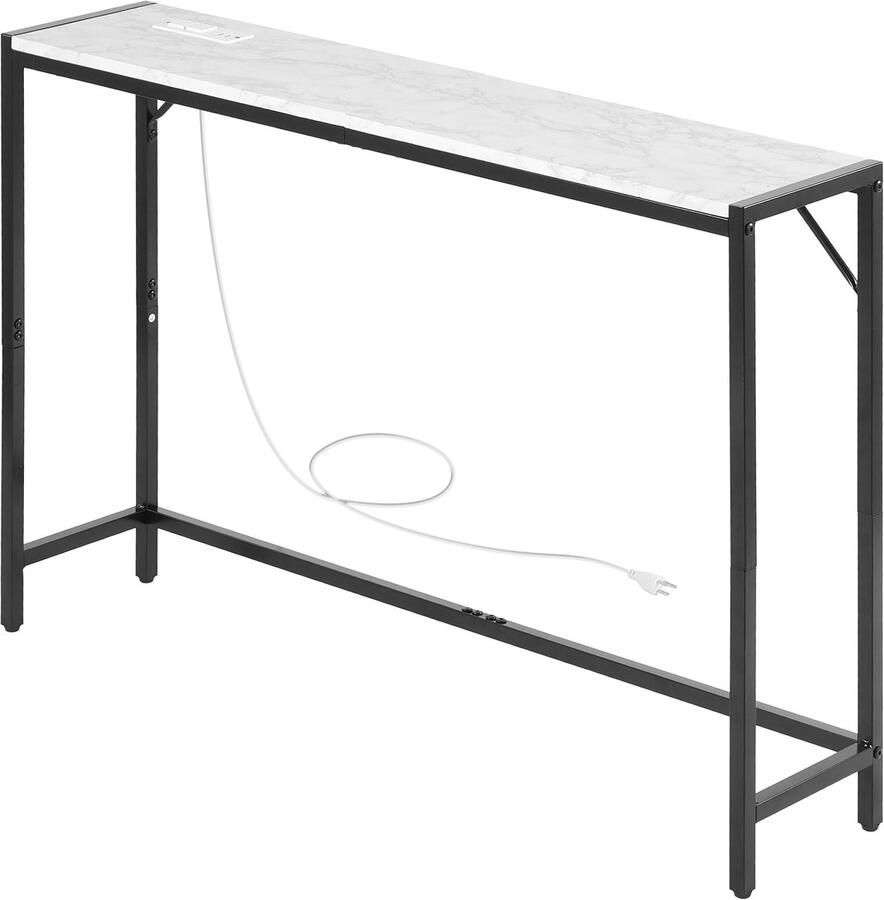 Moderne Marmeren Consoletafel met Stopcontact Slanke Bijzettafel Van Ijzeren Buizen met Kantelbeveiliging En Stabiele Driehoekige Steun voor Woonkamer Hal En Entree