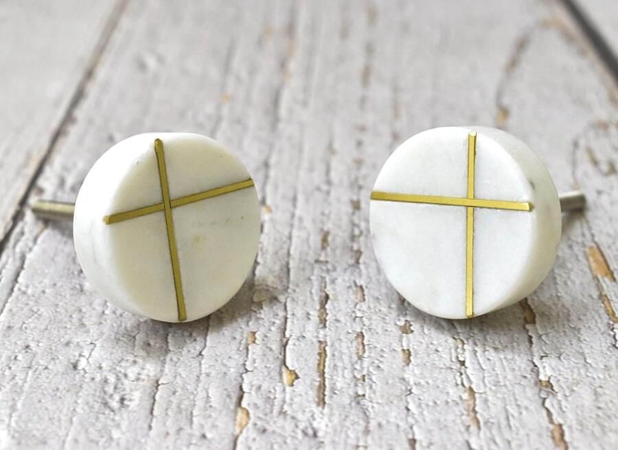 Moderne marmeren kastknoppen set van 6 wit en koper