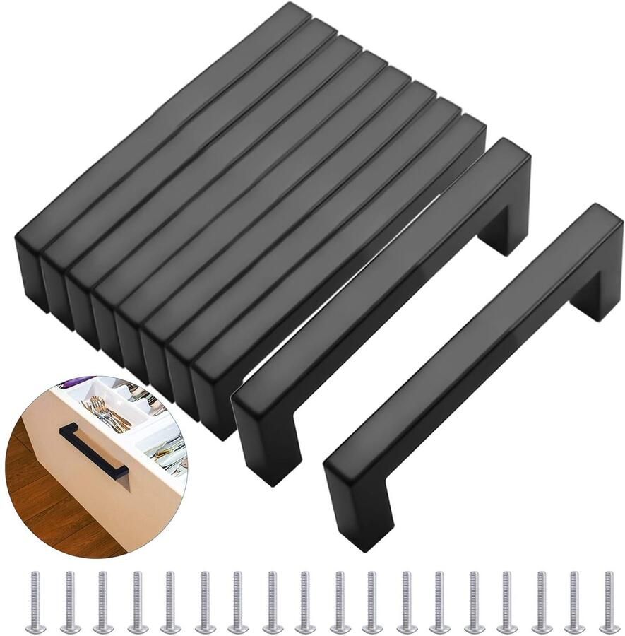 Moderne Mat Zwarte Deurgrepen 10 Stuks Roestvrij Staal 96 mm