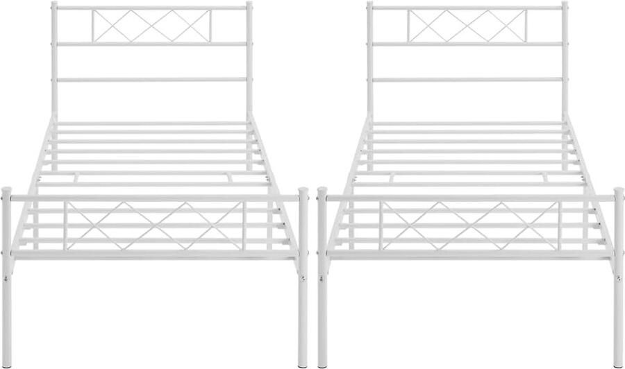 Moderne metalen bedframes – Set van 2 eenpersoonsbed met lattenbodem 90 x 200 cm wit