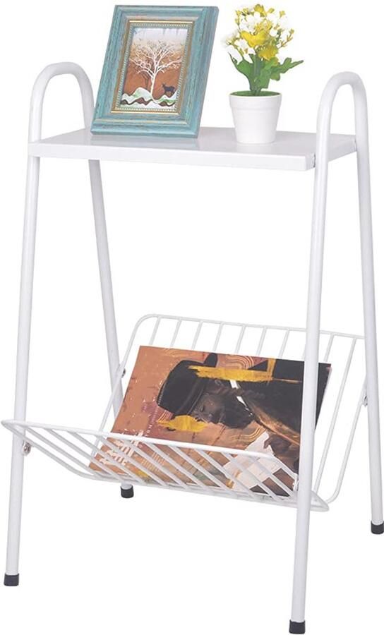 My Ninki Stijlvolle Metalen Bijzettafel met Tijdschriftenopslag voor Binnen en Buiten Gebruik