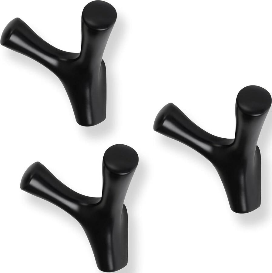 Moderne metalen garderobehaken in mat zwart set van 3 kledinghaken voor garderobe en badkamer