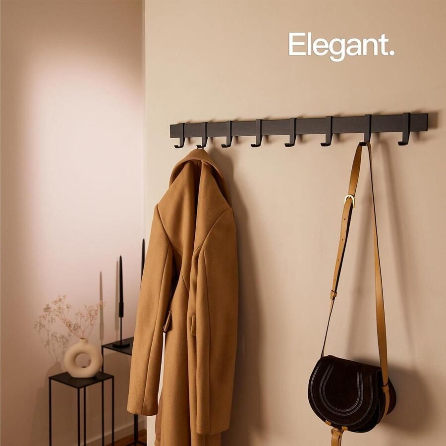 Kapstok Moderne Metalen Wandkapstok met Beweegbare Haken Zwart Mat 80 cm kapstok