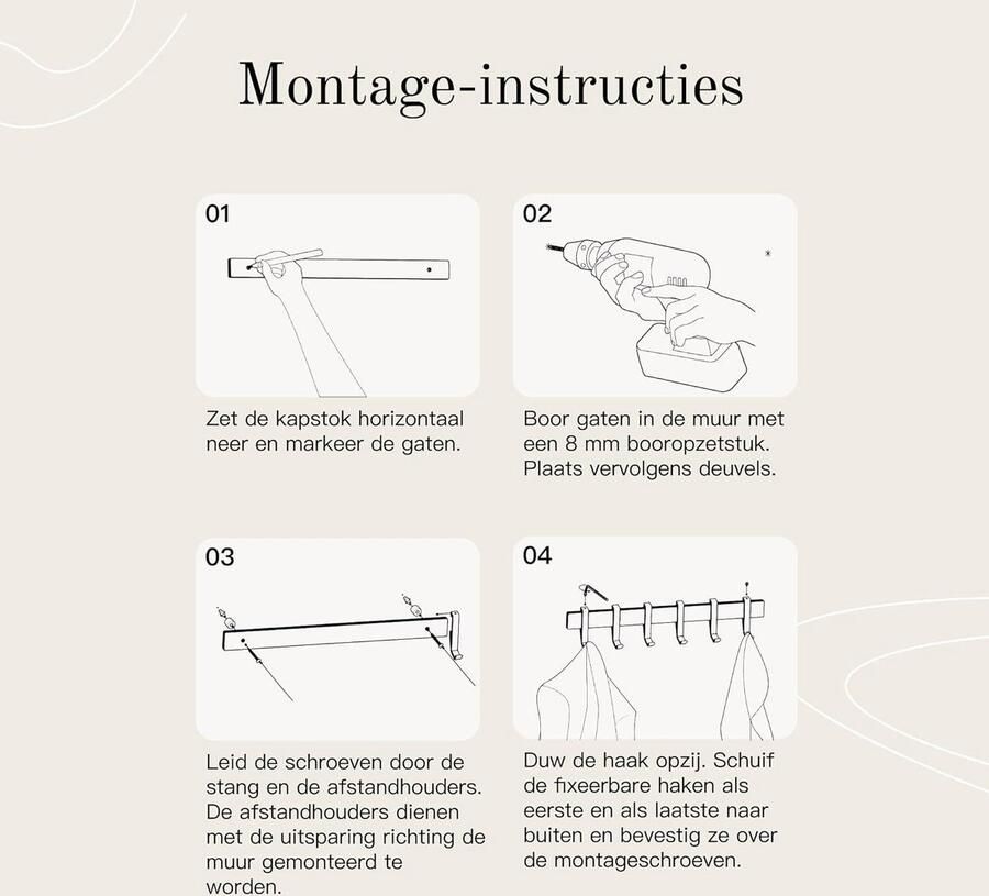 Moderne Metalen Kapstok voor aan de Muur Beweegbare Haken Zwart Mat 80 cm