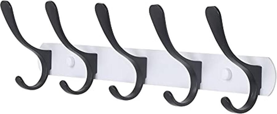 Moderne metalen kapstokwand met 5 haken voor jassen en rugzakken