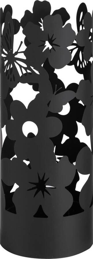 Moderne metalen paraplubak bloemen met 2 haken en afneembare lekbak 19 x 19 x 49 cm (zwart)