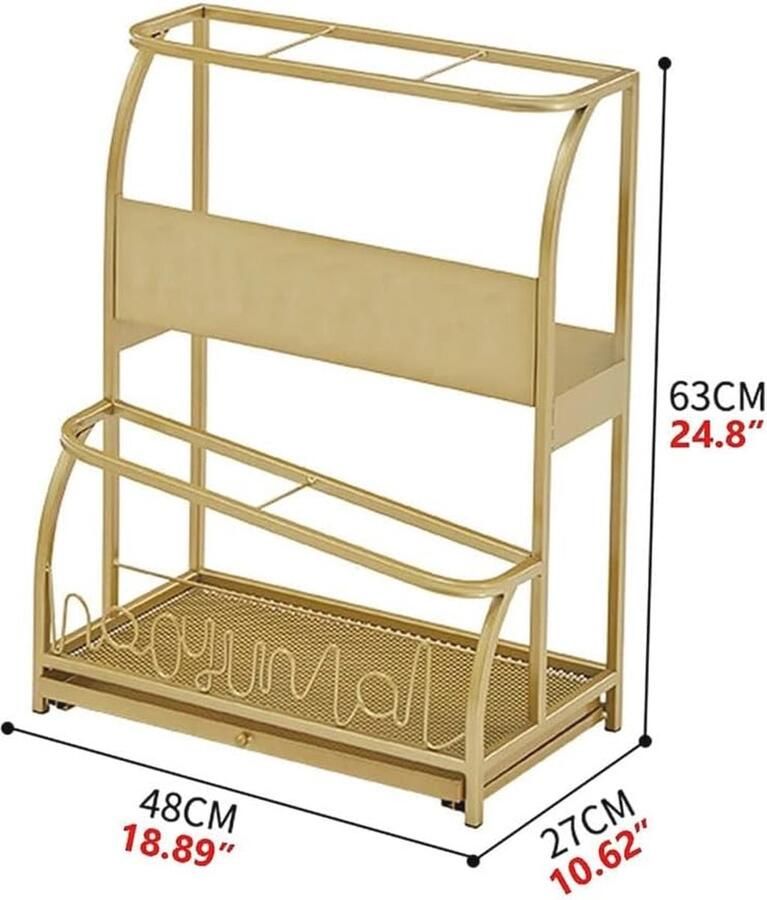 Moderne metalen paraplustandaard met dienblad Parapluhouder voor wandelstokken inpakpapier en meer (goud 50 cm)