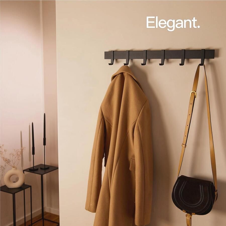 Moderne Metalen Wandkapstok met Beweegbare Haken Perfecte Haldecoratie (Zwart Mat 58 cm)