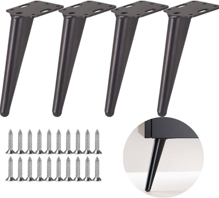 Moderne meubelpoten geschikt voor salontafels tv-kasten 4 stuks zwart metaal 18 cm