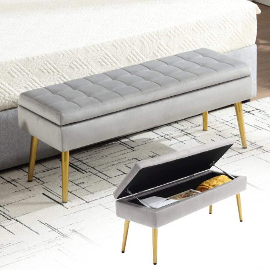 Steven Moderne minimalistische bergingsbank met gouden metaalpoten gepolstreerde fluweelbank eenvoudig te monteren multifunctionele nachtkastbank voor slaapkamer woonkamer foyer badkamer