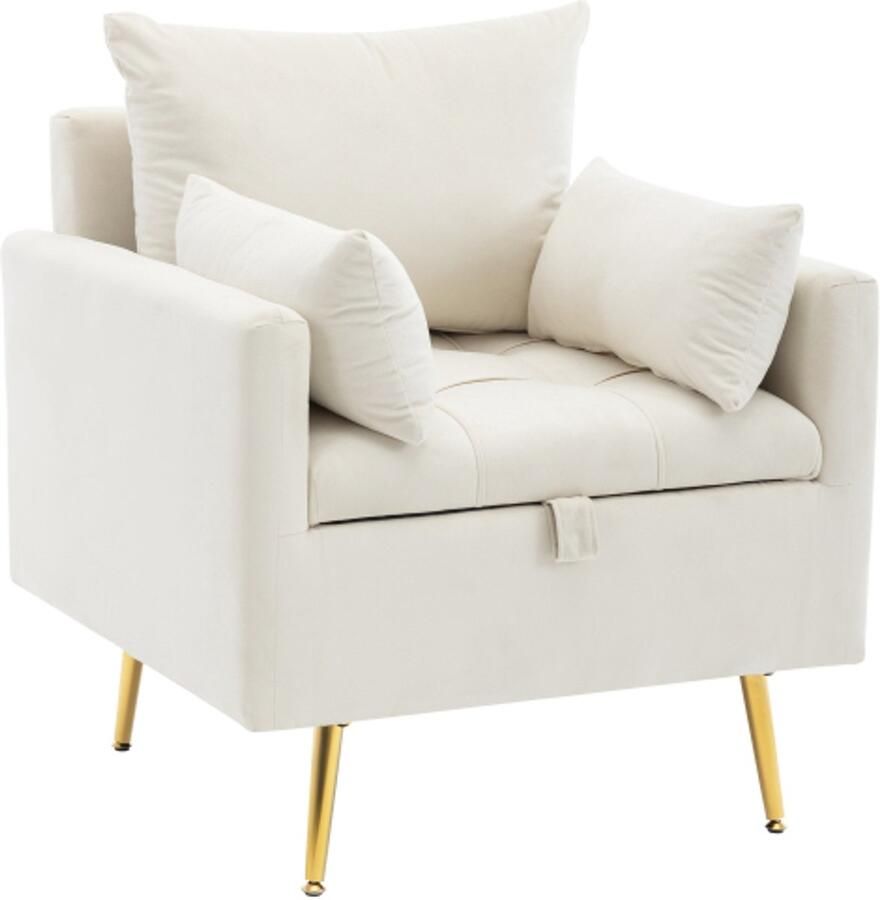 Moderne minimalistische fluwelen stoel fauteuil voetenbank met opbergruimte sierkussens en armleuning loungestoel met gouden metalen poten