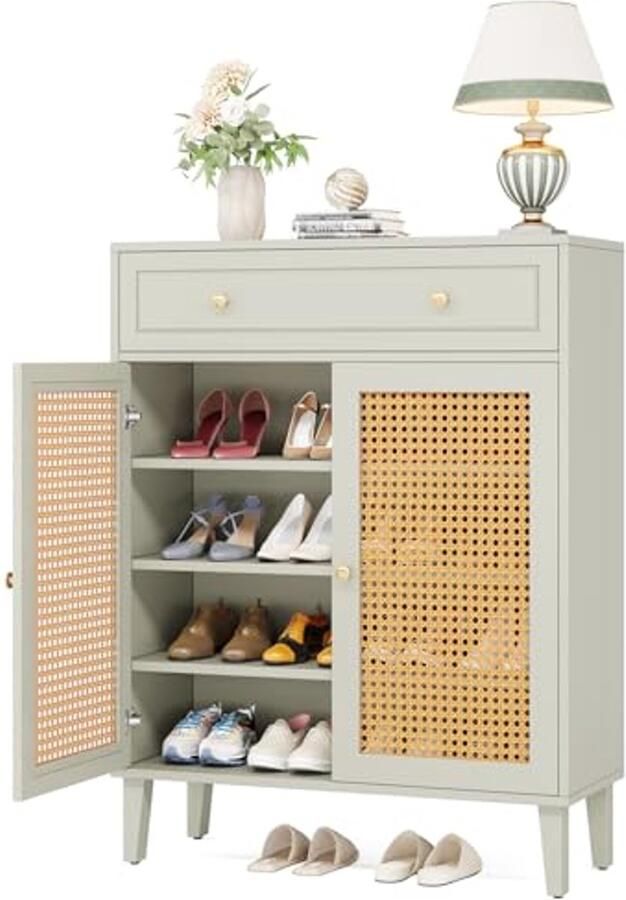 Moderne mintgroene schoenenkast met versteldbare planken en lade voor entree woonkamer en slaapkamer