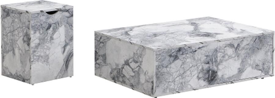 Zonder merk Gotagee Moderne Modulaire Woonkamer Salontafel 2 Set In Marmerlook Bijzettafel Salontafel Set Bank Bijzettafel En Balkon