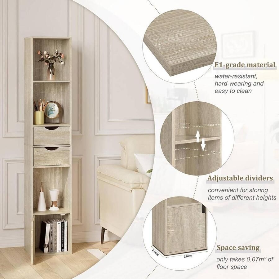 Rootz Living Rootz moderne multifunctionele boekenkast opbergorganisator displayplank verstelbaar duurzaam ruimtebesparend 30 cm x 158 cm x 24 cm - Foto 2